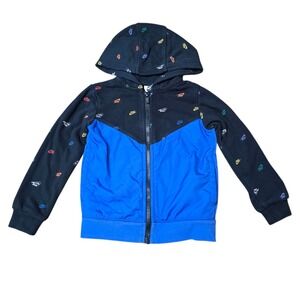 Nike Kids Full Zip Hoodie Jacket Black Blue All Over Logo Print Size 3T